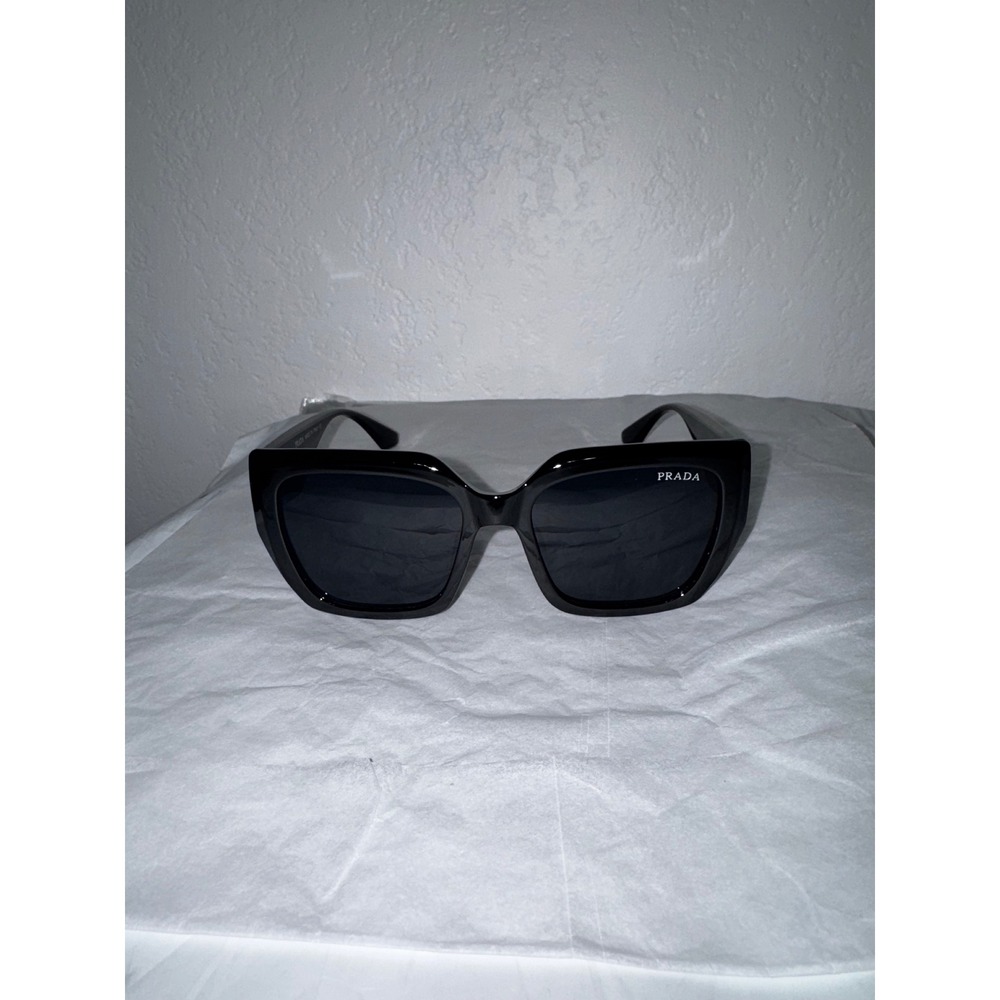 Prada Symbole Oversized Square Sunglasses Black Gold Triangle Logo SPR 17W